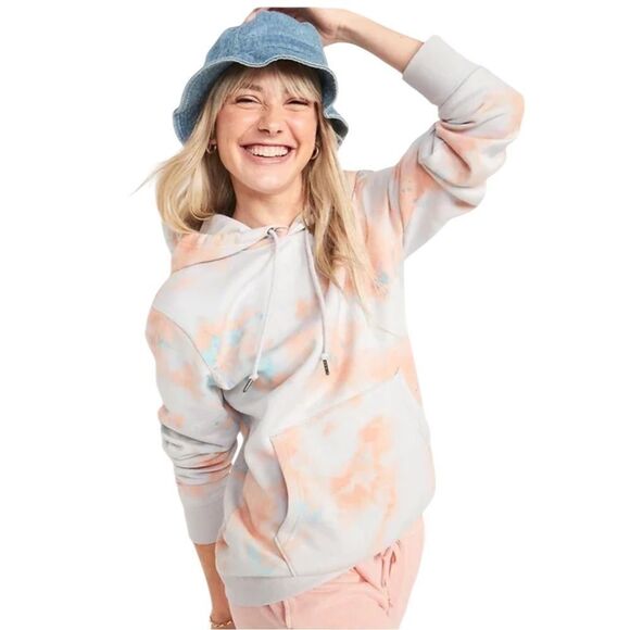 Old Navy Gender Neutral Tie-Dyed Pullover Hoodie Orange Blue Large NWOT - Picture 1 of 7